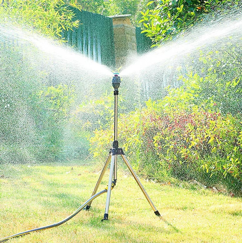 AQUASPIN – Adjustable Stainless Steel Rotating Sprinkler with Tripod