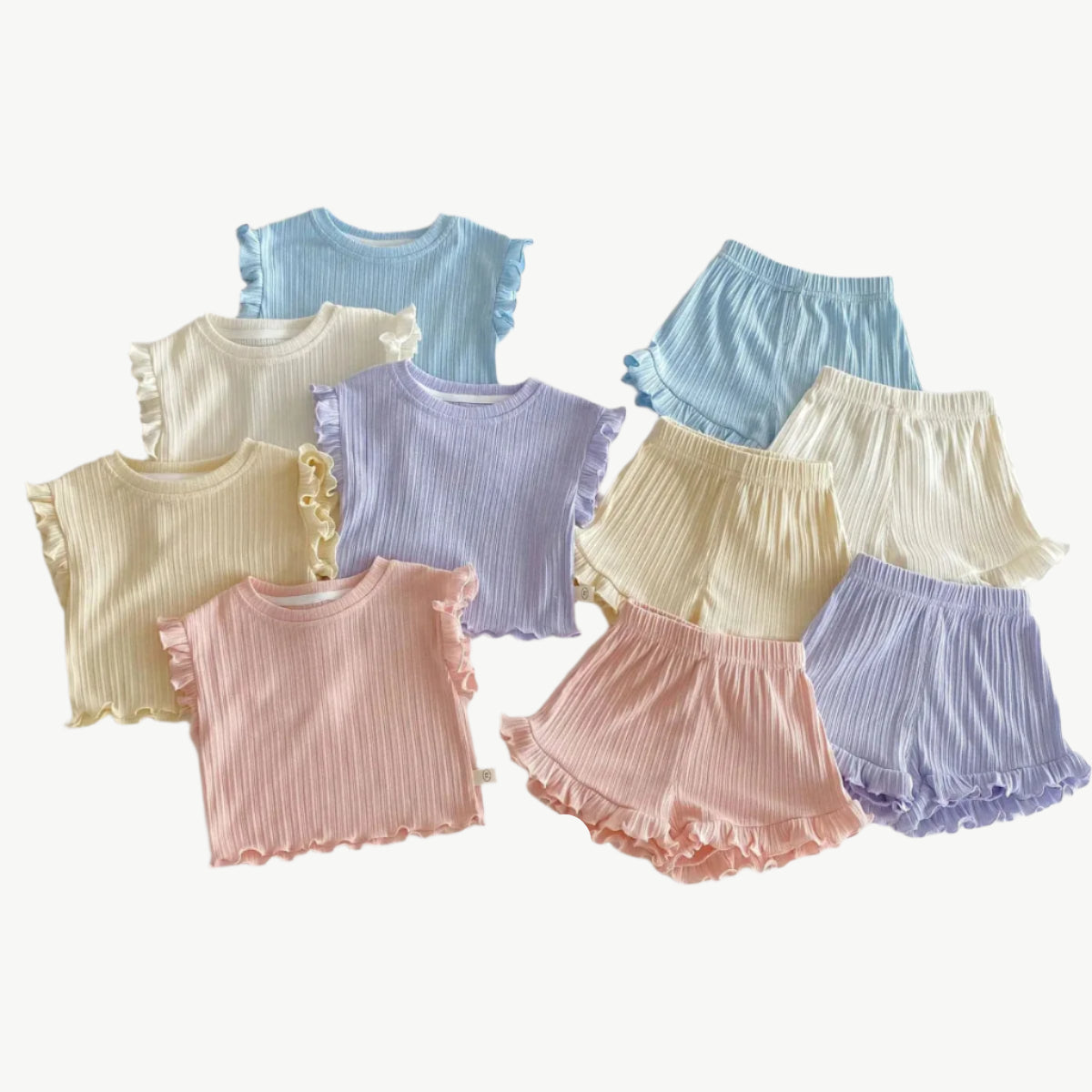 Bio - Baumwoll - Shorts - Set für Kinder mit Rüschen – Bequem & Umweltfreundlich - Mayfair ModaHellbeige3 - 6M