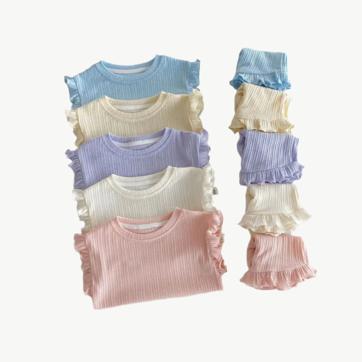 Bio - Baumwoll - Shorts - Set für Kinder mit Rüschen – Bequem & Umweltfreundlich - Mayfair ModaHellbeige3 - 6M